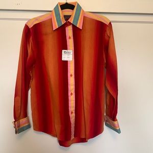 Vintage dead stock Rainbow stripes button up, NWT, original cuff links intact